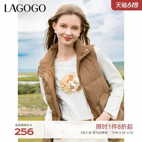 LAGOGO咖色显白羽绒马甲女拉谷谷冬季新款立领防风复古感百搭外套图片