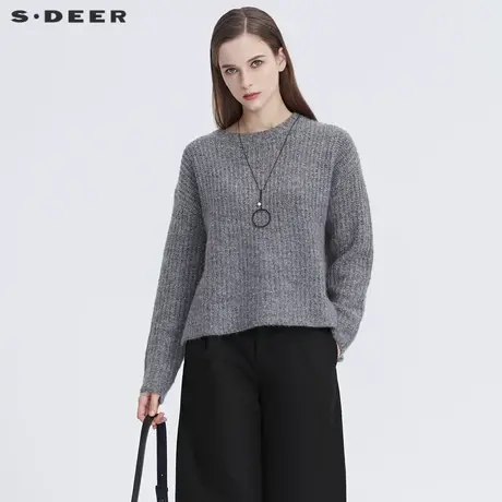 sdeer圣迪奥女装慵懒风圆领开衩基本款针织衫毛衣女冬季S20483538图片