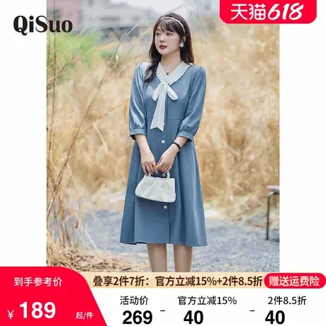 显瘦胖mm大码连衣裙2024年秋季新款法式蝴蝶结收腰A字防牛仔长裙图片