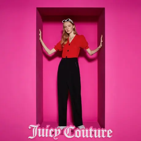 Juicy Couture橘滋女装新款全橙热爱V领法式短袖女针织衫图片
