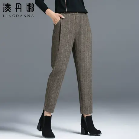 毛呢裤子女秋冬2024新款羊毛女裤妈妈哈伦裤加厚格子裤九分萝卜裤图片