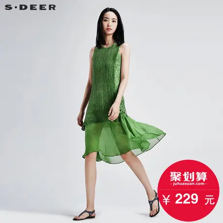 sdeer圣迪奥女装生命绿调印染绣花镂空连衣裙S16281284图片
