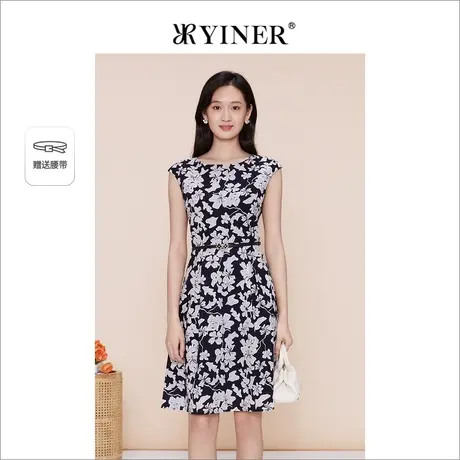 YINER音儿专选女装春季法式优雅印花设计感碎花无袖连衣裙图片