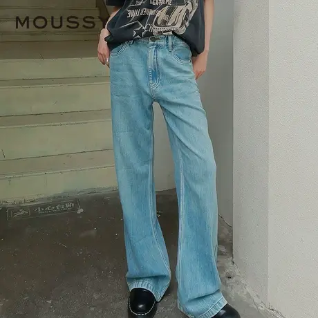 MOUSSY 2025夏季新品浅蓝色直筒宽松水洗牛仔裤女028ISA11-0006图片
