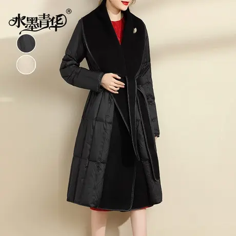 水墨青华2023冬季新品时尚羽绒服女中长款百搭保暖加厚外套棉衣图片