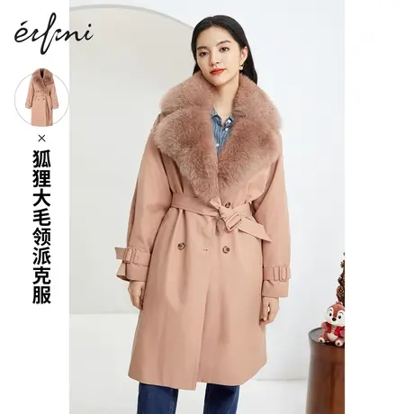 伊芙丽棉衣/棉服女冬新品连帽宽松大毛领派克服女士外套1BC982821图片