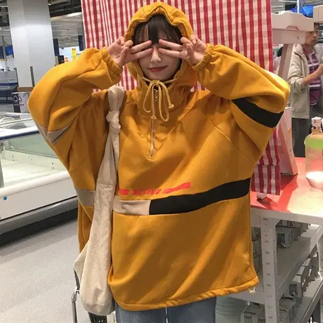 chic港味超火卫衣女秋冬宽松韩版bf慵懒风加绒加厚连帽外套潮ins图片