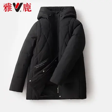 雅鹿黑色羽绒服女短款连帽2022冬季新款小个子休闲宽松保暖短外套图片