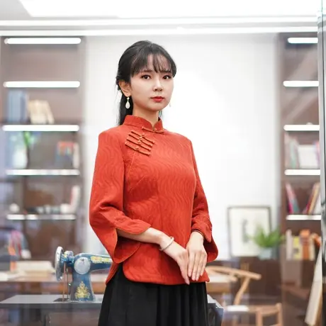 唐装女中国风年轻旗袍盘扣上衣春季长袖复古斜襟茶服外套中式女装图片