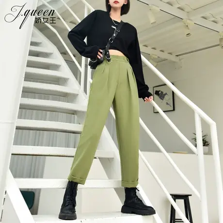 高腰九分哈伦裤女秋季韩版宽松显瘦卷边小脚裤休闲百搭萝卜裤子图片