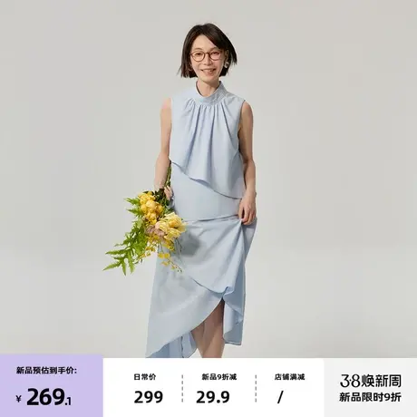 omont蛋挞家 气质无袖连衣裙春季新不规则设计海边度假吊带裙图片
