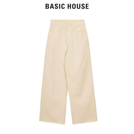 Basic House/百家好商场同款牛仔裤女宽松直筒浅色HTDP321F图片