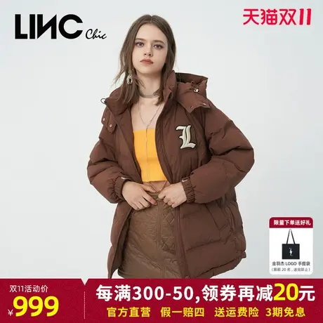 LINC金羽杰2023冬新款复古学院围裹感反季断码女款中长款羽绒服女图片