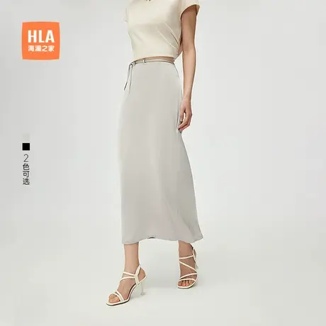 HLA/海澜之家休闲黑色长款半身裙25春夏季新直筒压花显瘦裙子女装图片