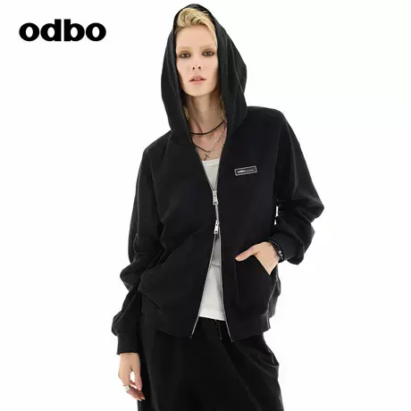 odbo/欧迪比欧简约卫衣连帽2024秋冬新款外套女士拉链衣服慵懒风图片