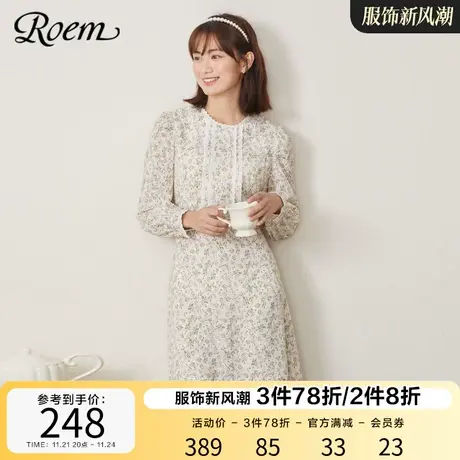 Roem商场同款碎花连衣裙新款长袖裙子连衣裙碎花仙女裙子女图片