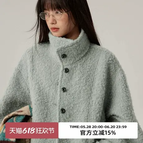 omont蛋挞家 复古圈圈羊毛立领呢子大衣女冬季保暖中长款毛呢外套图片