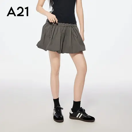 A21女装抽绳松紧腰半身裙短裙简约伞裙宽松显瘦A字裙气质休闲图片