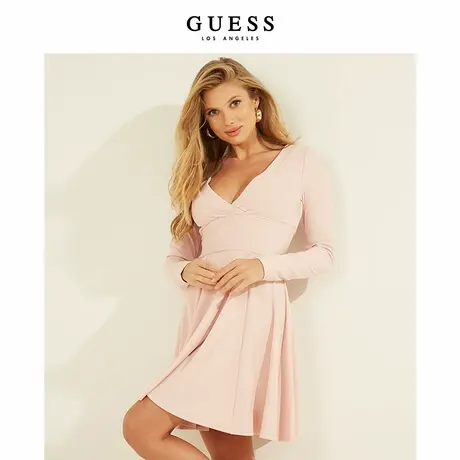GUESS秋冬女士时尚V领收腰长袖连衣裙-W0FK69R8TZ1图片