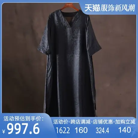 花罗香云纱连衣裙2024春新款真丝桑蚕丝宽松大码桑波缎提花长裙图片
