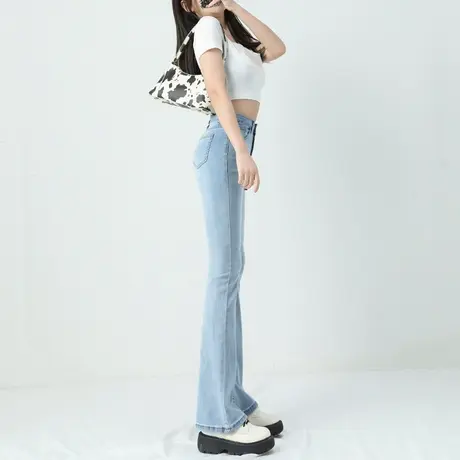 浅色微喇叭牛仔裤女秋季2023年新款高腰弹力显瘦裤子喇叭马蹄裤图片