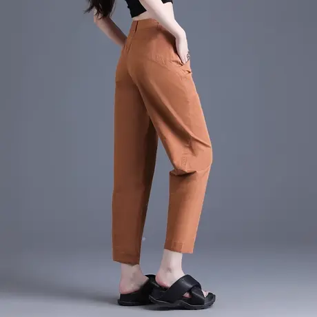 棕色亚麻女裤夏季薄款冰丝萝卜休闲西装小个子棉麻裤子女2023新款图片