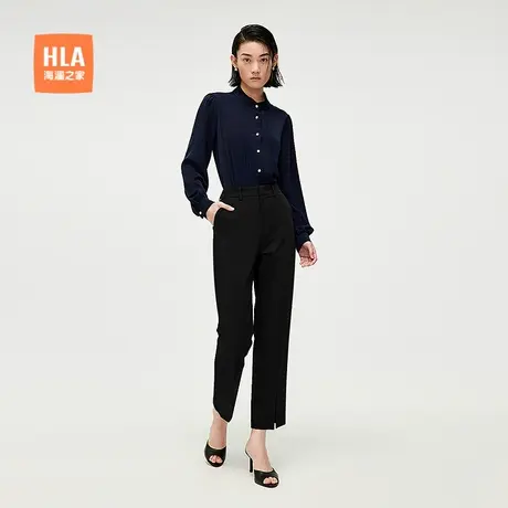 HLA/海澜之家纯色梭织休闲裤25春夏新商务通勤九分职场风裤子女装图片