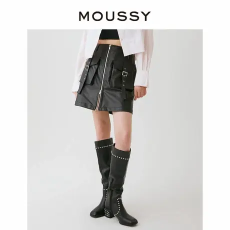 MOUSSY夏季新品朋克摇滚风金属元素薄皮革短裙028GA430-5700图片