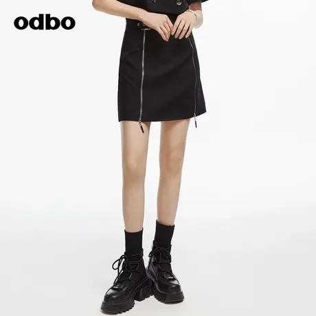 odbo/欧迪比欧原创设计高腰半身裙女夏季新款双扣拉链a字半裙图片
