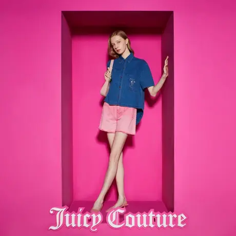 Juicy Couture橘滋新款率性女装烫片袋牛仔短袖衬衫图片