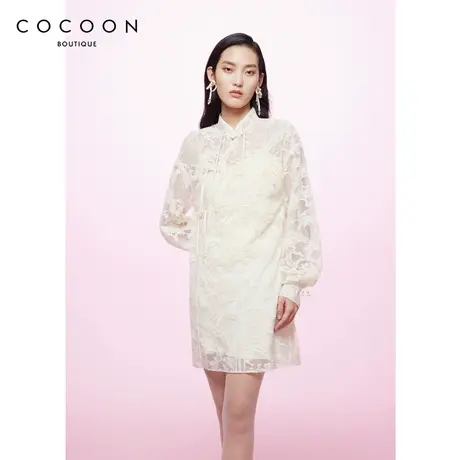商场同款 可可尼COCOON时尚连衣裙秋冬新款新中式盘扣刺绣连衣裙图片