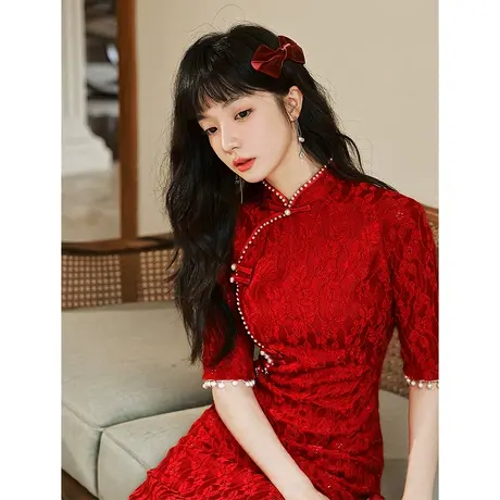 中式旗袍敬酒服新娘女夏季小个子2023新款订婚礼服连衣裙长袖秋季图片