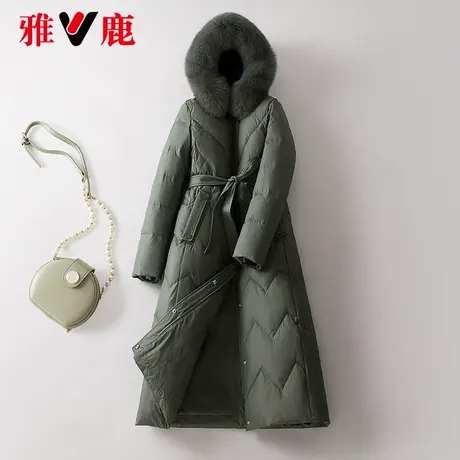 雅鹿系带大狐狸毛领羽绒服女中长款2022冬季新款时尚宽松加厚外套图片