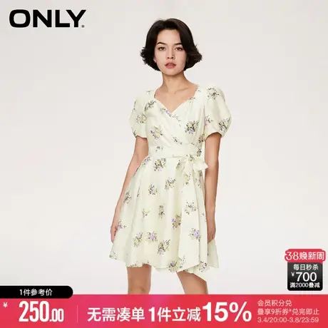 ONLY秋季淑女V领短款泡泡袖碎花裙连衣裙女|123207143图片