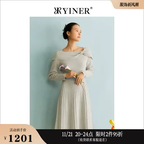 [100绵羊毛]YINER音儿专选女装冬季浪漫收褶连衣裙图片