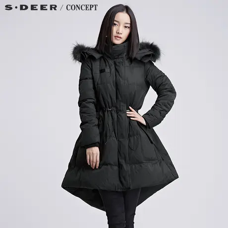sdeer圣迪奥女2017冬装帅气硬朗廓形纯色连帽羽绒服S16482481商品大图