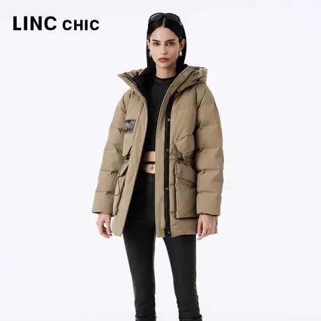 LINCCHIC金羽杰羽绒服女2023秋冬新品都市机能中长款连帽派克服图片