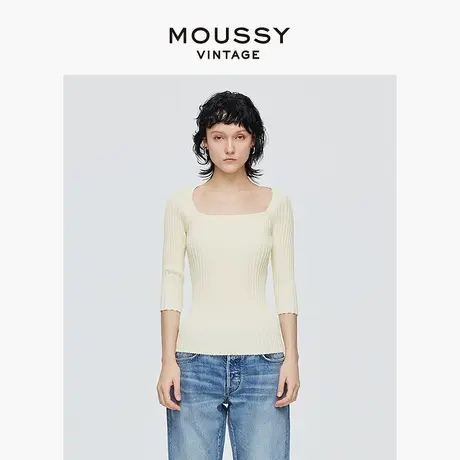 MOUSSY VINTAGE 2025夏季新品方领七分袖修身针织衫540FS370-0150图片