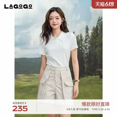 LAGOGO高腰工装短裤女拉谷谷2025年夏季新款设计感裤子OAKK135F12图片