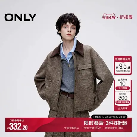 ONLY冬季复古英伦风拼接翻领短款显瘦风衣女|124436001图片