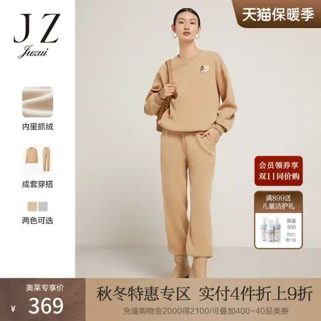 JZ玖姿加绒圆领宽松卫衣女装2022冬季新款企鹅时尚设计感休闲上衣图片