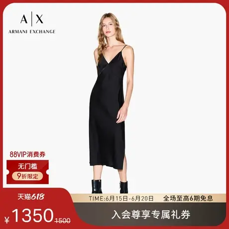 ARMANI EXCHANGE/阿玛尼女士V领吊带中长款时尚小黑裙连衣裙官方图片