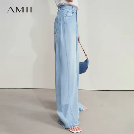 AMII【复古港风】2025秋夏复古怀旧宽松直筒阔腿牛仔长裤牛仔裤女图片