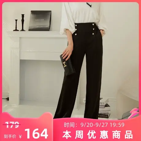桔熊秋季通勤黑色长裤子女高腰弹力直筒落地裤胖妹妹大码BA7293图片