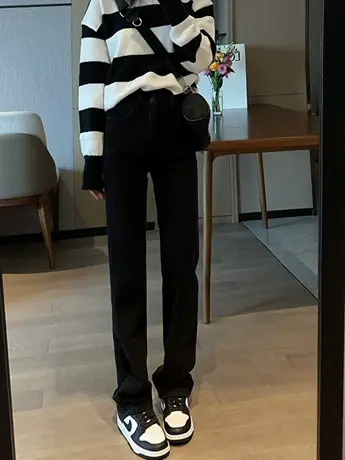 清仓捡漏百搭高腰直筒牛仔裤女2023年新款宽松显瘦烟管拖地裤潮图片