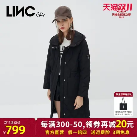 LINC金羽杰2023秋冬新款风衣感连帽长款反季专柜断码女士羽绒服女图片