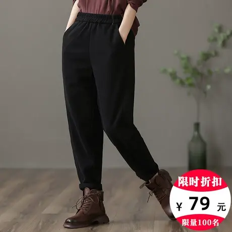 dza 宽松阔腿加绒裤子女士冬季显瘦加厚卫裤休闲运动裤百搭哈伦裤图片