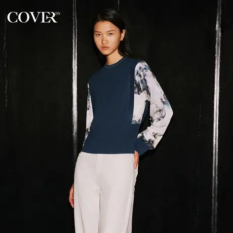 COVER秋季假两件圆领金葱绣线上衣图片