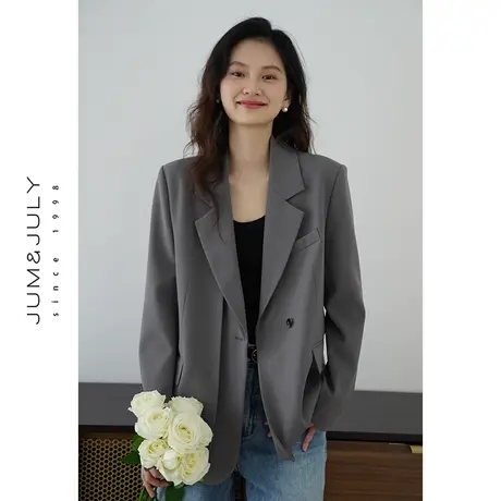 嘉茱莉春季新款一粒扣灰色西装外套女小个子高级感外套休闲上衣图片