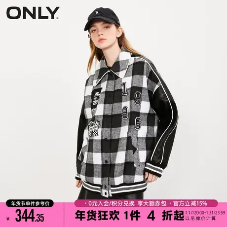 ONLY冬季街头风格纹拼色字母宽松翻领外套女|123136006图片